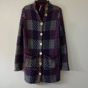 Free People Purple and Gray Plaid Cardigan